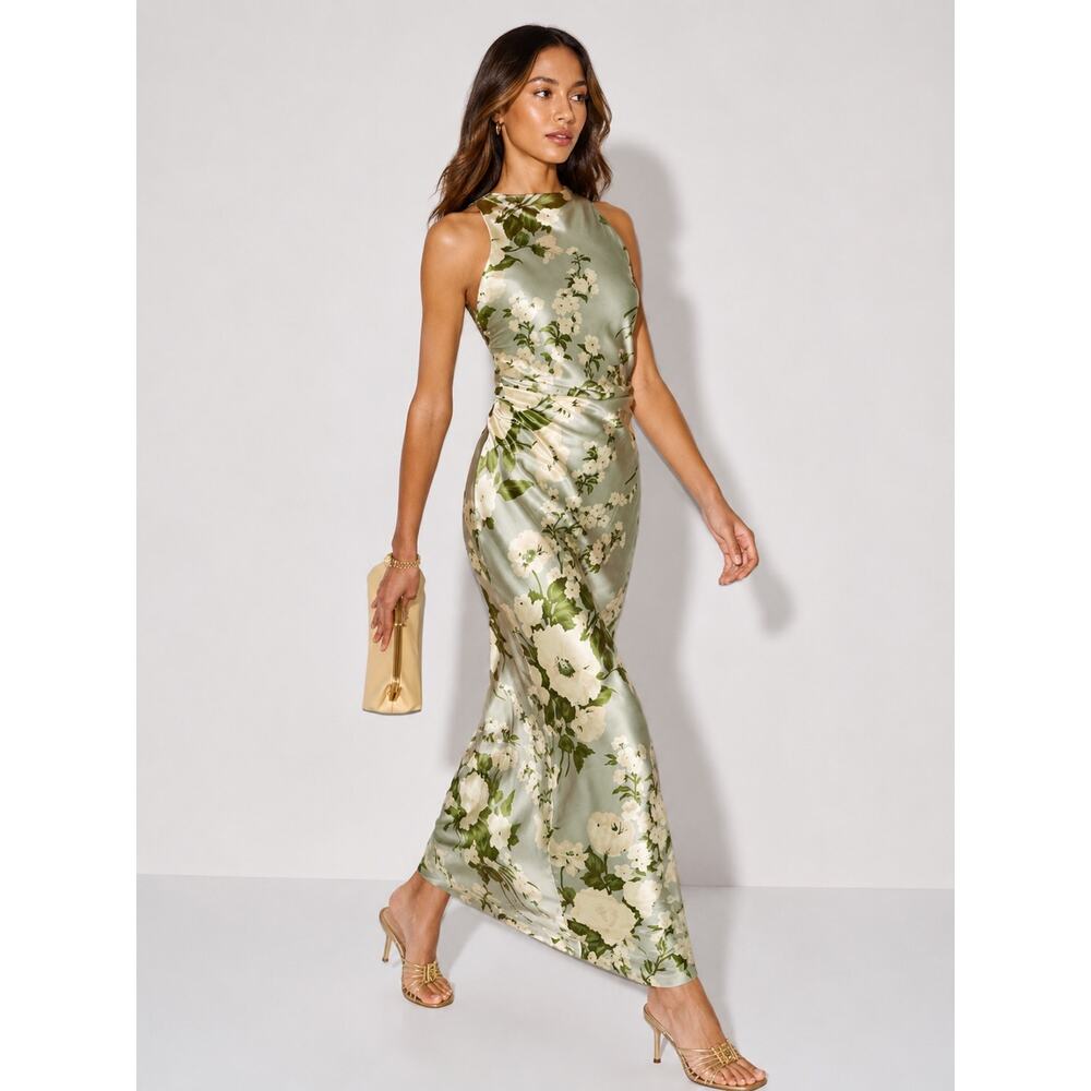 reformation anaiis silk dress tarragon US8 NWT - Picture 2 of 9
